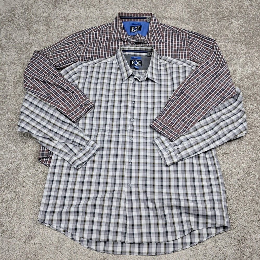Joseph Abboud JOE Mens Slim Fit Plaid Button Down Shirts XL Lot of 2 Grey Brown